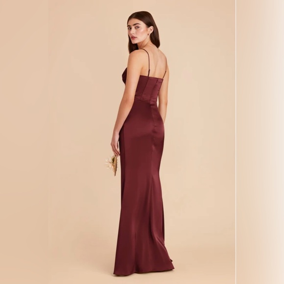 Birdy Grey Cabernet Matte Satin Ruched Strapless Gown With Boning - Picture 4 of 10